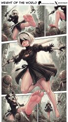 1girls ai_generated android barefeet barefoot big_feet comic comic_page feet foot_fetish foot_focus foot_worship meaty_feet meaty_soles nier:_automata robot soles soles_feet soles_female soles_fetish watermark white_hair yorha_2b