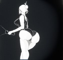 ass_focus back_view big_ass big_breasts delusria flashlight one-piece_swimsuit pocket_(salvor_deep)