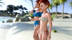 2girls 3d beach bikini glasses green_eyes littljack makeup