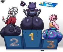 3girls alternate_ass_size alternate_body_type anger_symbol anger_vein ashido_mina ass ass_bigger_than_head ass_comparison ass_envy ass_focus big_ass bodysuit boku_no_hero_academia booty bubble_ass bubble_butt caveman147 clothed clothed_female clothing cracked_stone crossover different_ass_sizes eastern_and_western_character epic_games fat_ass female female_focus female_only fortnite fortnite:_battle_royale helltaker hero_outfit_(mha) huge_ass huge_butt jealous jealous_female large_ass large_butt lucifer_(helltaker) mina_ashido my_hero_academia pink_hair pink_skin poll_winner raven_team_leader sitting staring_at_ass take_your_pick thick_ass victory victory_royale video_game_character video_games white_background