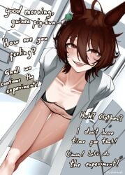 agnes_tachyon_(umamusume) ashenmash ass ass_peek ass_visible_through_thighs barely_clothed bikini brown_hair butt cheeky cheeky_smile cute cute_face cute_female dominant_female experimentation female female_only flat_chest flat_chested horse horse_ears horse_girl implied_femdom juicy_lips labcoat laboratory leaning_forward orange_eyes pale-skinned_female pale_skin petite petite_body petite_female sexy sexy_body sexy_female skinny skinny_waist slender_body slender_build slender_legs slender_waist small_breasts speaking_to_viewer submissive_viewer talking_to_viewer tiny_breasts umamusume umamusume_pretty_derby v_line