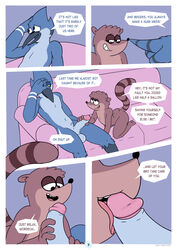 4_fingers anthro avian avoid_posting balls bedroom_eyes big_penis bird blue_body blue_jay brown_body cartoon_network comic corvid dialogue duo english_text erection fingers furniture gay genitals hand_on_penis handjob heddy hi_res imminent_oral imminent_sex jay_(bird) kneeling licking looking_away male male/male mammal mordecai_(regular_show) narrowed_eyes new_world_jay nude oral oscine passerine penile penis penis_lick procyonid raccoon regular_show rigby_(regular_show) seductive sex simple_background smile sofa speech_bubble text tongue tongue_out