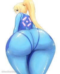 1girls ass ass_focus big_ass blonde_hair blue_eyes bodysuit canadiananiguy clothing dat_ass female female_only hi_res high_res huge_ass large_ass legs looking_at_viewer looking_back mature mature_female mature_woman metroid nintendo ponytail samus_aran solo solo_female thick_thighs thighs zero_suit zero_suit_samus