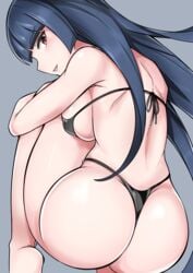 1girls big_breasts big_butt bikini black_bikini butt dark_blue_hair dat_ass female female_only human human_only large_breasts long_hair nintendo pale-skinned_female pale_skin pokemon pokemon_rgby red_eyes sabrina_(pokemon) sideboob solo sumida_kichi thick_butt thong thong_bikini voluptuous