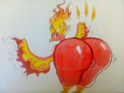 anthro ass avian beak big_butt bird bird_feet breasts claws crown drawn elemental_creature european_mythology feathers female female_only fire fire_vellumental flaming_feathers flaming_tail furry genitals greek_mythology headgear mario_(series) medium_breasts meow_fuck moltres mythological_avian mythological_firebird mythology nintendo non-mammal_breasts olivia_(paper_mario) paper_mario paper_mario:_the_origami_king phoenix pussy red_body red_skin simple_background solo tail_feathers video_games white_background wings