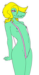 alligator alligatorid anthro bikini blonde_hair bratty_(undertale) clothing crocodilian fangs female flat_chest flat_chested green_body green_skin hair hi_res looking_at_viewer monster nipples pink_bikini pink_clothing pink_eyes pink_swimwear pupils reptile scalie slim sling_bikini slit_pupils smile smiling_at_viewer solo swimwear teeth undertale unknown_artist video_games