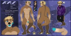 1boy 2020 anthro balls blonde_hair blue_eyes blue_nipples clothed clothing digital_media_(artwork) english_text fur furry furryguts genitals hair hi_res lutrine male male_only mammal model_sheet mustelid nipple_piercing nipples nude penis piercing solo text