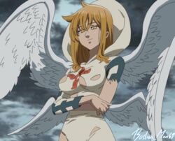 bastion_main69 blonde_hair edit nanatsu_no_taizai sariel_(the_seven_heavenly_virtues) seven_deadly_sins solaseed torn_clothes torn_clothing wings yellow_eyes