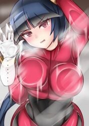 ... 1girls against_glass big_breasts black_bodysuit bodysuit breast_press dark_blue_hair female fully_clothed large_breasts long_hair nintendo pale-skinned_female pale_skin pokemon pokemon_rgby red_eyes sabrina_(pokemon) speech_bubble sumida_kichi