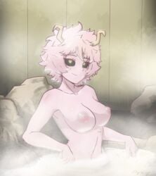 1girls black_sclera fishywishy looking_at_viewer medium_breasts mina_ashido my_hero_academia nude_female onsen partially_submerged pink_hair pink_skin solo solo_female solo_focus yellow_eyes