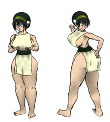 avatar_the_last_airbender black_hair breast_grab breast_hold breasts clothed clothing d3t0xify dress earth_kingdom female large_breasts nickelodeon straight_hair thick_thighs toph_bei_fong wide_hips