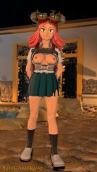 1girls 3d breasts breasts_out female female_only highres long_hair looking_at_viewer mei_hatsume my_hero_academia ripped_clothing ripped_skirt solo source_filmmaker thegamer690 watermark