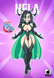 1girls big_breasts black_hair breasts cape cleavage dc_super_hero_girls earrings female female_focus female_only green_eyes hela horned_helmet linkartoon marvel marvel_comics marvelous_sexy_hero_girls smiling solo supervillain thick_thighs thighs thor:_ragnarok thor_(series) villain voluptuous wide_hips