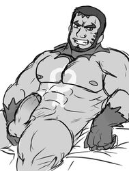 1boy abs bara big_muscles dark_skin erection gay juggermelon looking_at_viewer male male_only matt_(pokemon) muscles muscular nintendo pecs penis pokemon solo team_aqua uncensored white_background