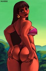 aozee back_view bandeau breast_band chel dark-skinned_female female female_only looking_at_viewer muscular solo the_road_to_el_dorado thick_lips thong