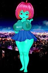 1girls 3d 3d_custom_girl adelia_(changbae) animated barefoot blinking changbae cityscape female female_focus female_only goblin goblin_female green_skin hand_on_hip huge_ass huge_breasts koikatsu large_breasts looking_at_viewer mrschllyay oc orange_highlights original_character pink_hair red_eyes rotation see-through see-through_clothing skirt solo stars swimsuit tagme video wide_hips