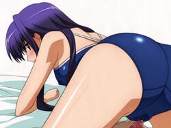 all_fours ass blush cameltoe cowgirl_position cunnilingus erect_nipples facesitting hentai long_hair night_wizard one-piece_swimsuit oral pussy_juice school_swimsuit sitting sitting_on_person straddle sugimura_tomokazu swimsuit tongue wet