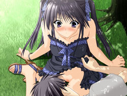 blush bracelet copyright_request jewelry no_panties pointy_chin purple_eyes ribbon suzuhira_hiro tied_hair twintails