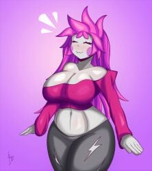 ashley_(oddmod) cleavage geometry_dash long_hair pink_hair purplehorny ripped_clothing tagme