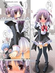 blush comic hayate_no_gotoku! maid no_panties segawa_izumi skirt skirt_tug thighhighs translated watsuki_ayamo