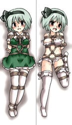 blush bondage bra crotch_rope lili_(artist) lilish lingerie nipples panties rope tear thighhighs touhou underwear youmu_konpaku