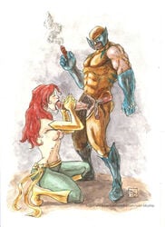 1boy 1girls bb_(artist) breasts cigar closed_eyes cum cum_in_mouth fellatio female james_howlett jean_grey large_penis long_hair marvel marvel_comics nipples nude oral oral_sex penis phoenix_(x-men) red_hair sex smoking straight straight_hair topless wolverine_(x-men) x-men