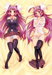 bed blush breasts bunny_ear dakimakura large_breasts long_hair lying panties reisen_udongein_inaba scarlet_(studioscr) striped striped_panties thighhighs touhou underwear very_long_hair