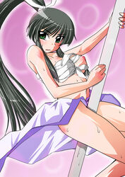 akeno_shiranui blush breasts female green_eyes ikebata_homura japanese_clothes long_hair my_bride_is_a_mermaid pole pole_dancing ponytail sarashi seto_no_hanayome shiranui_akeno solo stripper stripper_pole sweat tied_hair very_long_hair