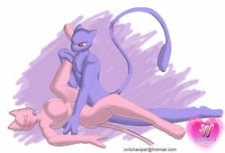 2006 3_toes abstract_background anthro arm_support big_breasts blue_skin blush breasts closed_eyes color deep_penetration email female fur furry husband_and_wife large_breasts leg_grab legendary_pokemon lowres male mew mr._mew_(victoria_viper) mrs._mew nude on_back open_eyes pokemon pokemon_(species) pokemon_rgby pokemorph raised_leg red_eyes sex side_view straight straight_hair victoria_viper