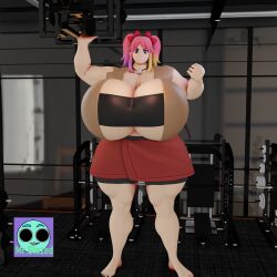 3d 3d_(artwork) big_ass big_breasts boob_window breasts_bigger_than_head clothed female female_only huge_ass huge_breasts hyper_breasts mrglazed no_bra saiko_bichitaru_(smg4) smg4 underboob