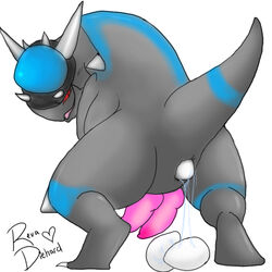 back_view blue_skin color egg grey_skin looking_back male male_only nude pokemon rampardos revadiehard solo tagme