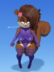 1girls anthro big_breasts breasts cleavage female female_only furry large_breasts looking_at_viewer marvel psylocke_(cosplay) sandy_cheeks solo somescrub spongebob_squarepants straight_hair thick_thighs wide_hips