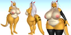 1girls 3d absurd_res aisyah_zaskia_harnny anthro ass belly big_breasts big_butt blush bow breasts clothing countershading curvy_figure delbi3d dragon female female_only genitals hair hi_res horn huge_breasts legwear looking_at_viewer multicolored_body nipples non-mammal_breasts nude overweight overweight_anthro overweight_female pussy red_horn scalie simple_background solo standing tail_ring thick_thighs thigh_highs two_tone_body voluptuous white_hair wide_hips yellow_body yellow_eyes