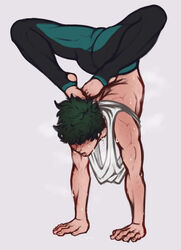 1boy 1male big_ass blush bulge clothed clothing flexible flexing freckles green_hair izuku_midoriya leggings male male_only muscle muscles muscular muscular_male my_hero_academia pants rancidscales scorpion_pose shirt short_hair solo solo_focus solo_male spandex sweat thick_thighs tight_clothes tight_clothing tight_pants tights veins white_background yoga_pants