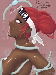 apex_legends dark-skinned_female lifeline_(apex_legends) pink_hair sucking_tentacle tongue_out