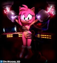 3d amy_rose belly_button bondage boots breasts captured female grabbing green_eyes groping hedgehog metal_sonic nipples nude nude_female onmodel3d open_mouth pink_fur pink_hair pointy_ears pussy red_eyes red_shoes restrained robot scared sega self_upload shoes_only sonic_(series)