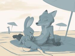 2020 4:3 anthro anthro_on_anthro anthro_penetrated anthro_penetrating anthro_penetrating_anthro ass beach canid canine closed_eyes disney duo_focus fellatio female fox fur genitals group interspecies judy_hopps lagomorph leporid light lighting male mammal nick_wilde nude oral outside penetration penile pussy rabbit red_fox seaside sex shadow sitting straight tggeko umbrella zootopia