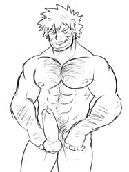 1boy abs byron_(pokemon) erection gay hairy male male_only muscles muscular nintendo pokemon smile solo