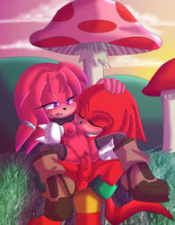 1boy 1girls angelofhapiness background balls black_nose blush boots breast_sucking breasts clitoris closed_eyes clouds couple dreadlocks duo echidna feet female female_penetrated gloves grass half-closed_eyes hand_on_head hill holding inkbunny knees knuckles_the_echidna legs legs_up male male_penetrating male_penetrating_female mari-su mushroom nipples open_mouth outdoors outside penetration penis portrait purple_eyes pussy red_fur red_hair sex shoes sonic_(series) sonic_the_hedgehog_(series) straight sucking sucking_nipples sunrise sunset tail testicles tongue vaginal_penetration vein veins veiny_penis