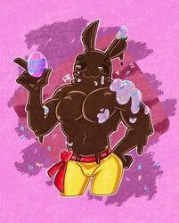 anthro bun_bun_(fortnite) chocolate chocolate_bunny fortnite huniitoast lagomorph male male_only muscles muscular pants pecs rabbit solo tagme topless