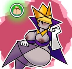 2020 accessory big_ass big_breasts blonde_hair blush crown genderswap genderswap_(mtf) gloves grey_skin headgear mario_(series) no_bra olly_(paper_mario) paper paper_mario paper_mario:_the_origami_king papercraft rule_63 short_hair simple_background simple_eyes sloottereo