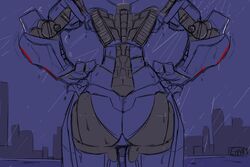 1girls ass big_ass city female gipsy_danger jeager mech ocean pacific_rim rain robot robot_girl sea tagme voluptuous wide_hips