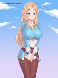 1girls blonde_hair breath_of_the_wild chest female female_only lonerfox_(artist) looking_at_viewer nintendo princess_zelda smiling solo the_legend_of_zelda zelda_(breath_of_the_wild)