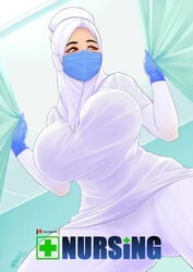 1girls big_breasts big_hips breasts brown_eyes color doctor female gloves hijab hijabolic hips huge_breasts mask masked muslim nurse original_character scrubs solo thick_ass thick_thighs