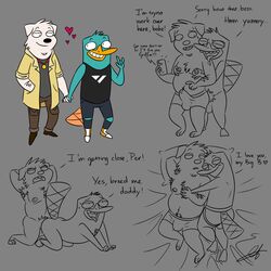 1:1 anthro bird_dog brian_griffin canid canine canis crossover disney disney_channel disney_xd dog domestic_dog english_text family_guy gay hi_res hunting_dog labrador male male/male male_nipples male_only mammal monotreme perry_the_platypus phineas_and_ferb platypus raymondfoxxx retriever text