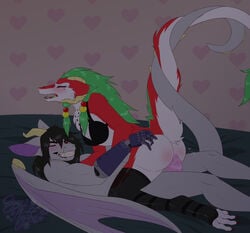 absurd_res anthro dragon duo female food fruit genitals gyan_nightwolf hi_res hybrid male melon penis plant regulus_d_claw sergal sergalnid straight suika watermelon