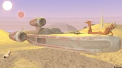 1girls 3d ahsoka_tano alien alien_girl alternate_version_available animal_skull breacken_(artist) clone_wars desert deviantart dewback female female_only landspeeder lying moisture_vaporator nude orange_skin outdoors sand skull solo source_filmmaker speeder star_wars sun sunset tatooine togruta vehicle