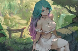 1girls aqua_eyes aqua_hair artist_name bare_shoulders big_breasts blue_eyes blue_hair breasts choker cleavage crossed_legs cutesexyrobutts detailed_background female female_only green_hair high_resolution indie_virtual_youtuber large_breasts long_hair looking_at_viewer midriff nail_polish no_bra purple_hair silvervale sitting skirt skirt_lift smile solo stairs thighhighs thighs two_tone_hair very_high_resolution virtual_youtuber vshojo waterfall