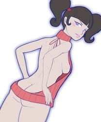 1girls angry asian ass ass_cleavage black_hair blue_eyes blush breasts butt_crack cartoon_network dat_ass female female_only kimiko_tohomiko looking_at_viewer side_view sideboob simple_background sketch solo tied_hair timeless-t twintails virgin_killer_sweater xiaolin_showdown