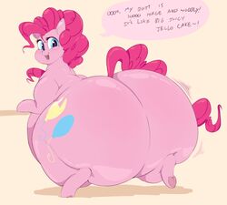 big_ass big_belly blue_eyes bottom_heavy equine furry huge_ass large_ass looking_at_viewer looking_back massive_ass my_little_pony pink_fur pink_hair pinkie_pie_(mlp) rear_view sirmasterdufel soft straight_hair wobble